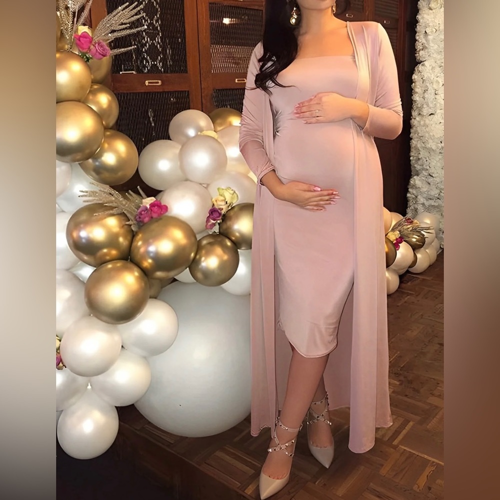 Shimmer Maternity Dress with Cardigan